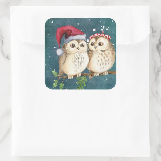 かわいいクリスマスフクロウ スクエアシール (バッグ)