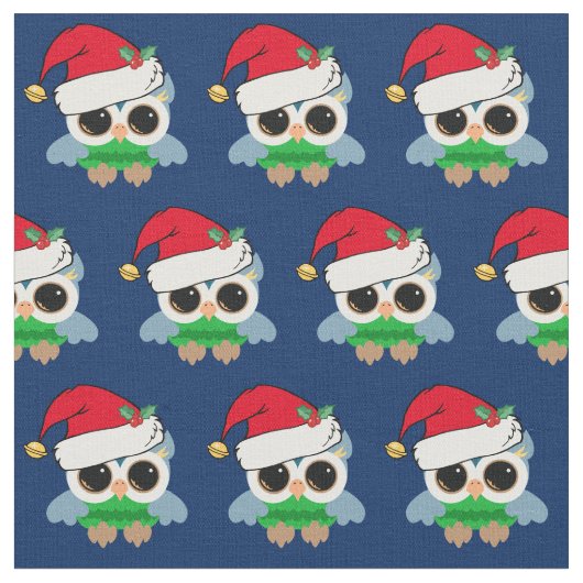 かわいいクリスマスフクロウ ファブリック (クローズアップ)