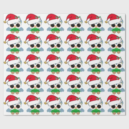 かわいいクリスマスフクロウ ラッピングペーパー (フラット)