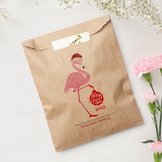 かわいいクリスマスフラミンゴとタイポグラフィ フェイバーバッグ (封をした状態)
