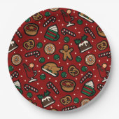 かわいいクリスマスフードパターン紙プレートin赤 ペーパープレート (正面)