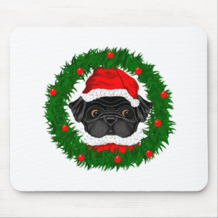 かわいいクリスマスブラックプグサンタインリース マウスパッド