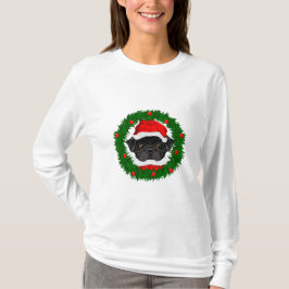 かわいいクリスマスブラックプグサンタインリース Tシャツ