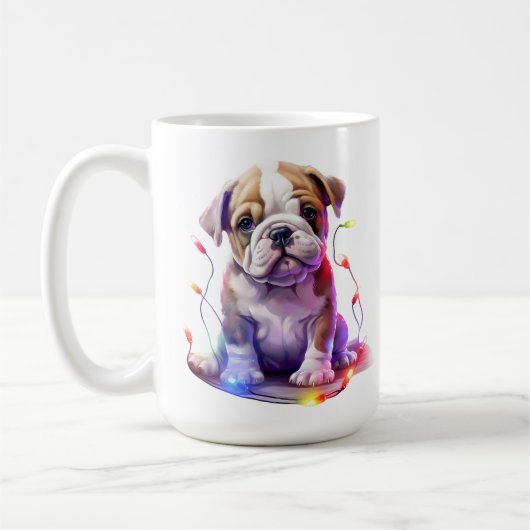 かわいいクリスマスブルドッグの子犬 コーヒーマグカップ (左)