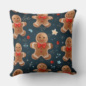 かわいいクリスマスブルーと赤いジンジャーブレッドのパターン クッション (裏面)