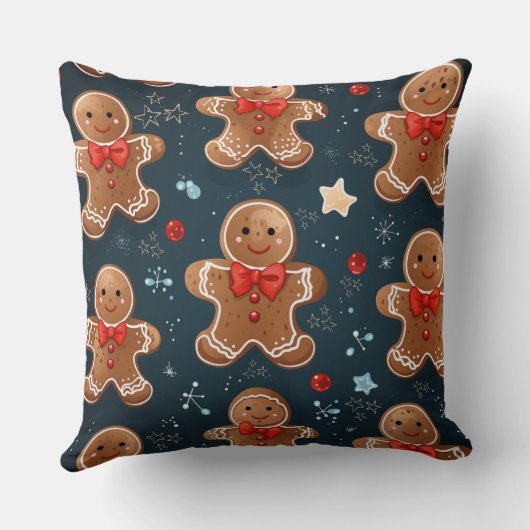 かわいいクリスマスブルーと赤いジンジャーブレッドのパターン クッション (裏面)