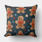 かわいいクリスマスブルーと赤いジンジャーブレッドのパターン クッション (正面)