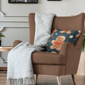 かわいいクリスマスブルーと赤いジンジャーブレッドのパターン クッション