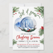 かわいいクリスマスブルー冬の雪のグローブ水色 招待状 (正面)