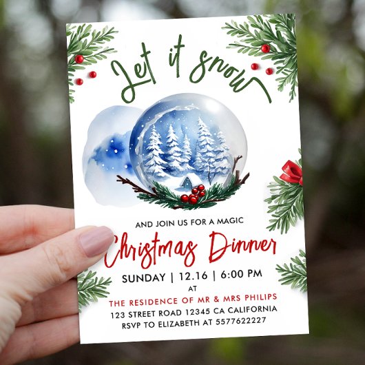 かわいいクリスマスブルー冬の雪のグローブ水色 招待状