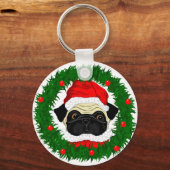 かわいいクリスマスプグサンタインリース キーホルダー (正面)