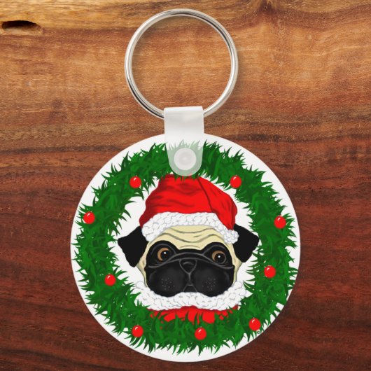 かわいいクリスマスプグサンタインリース キーホルダー (正面)