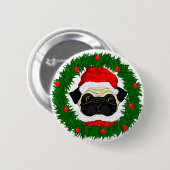 かわいいクリスマスプグサンタインリース 缶バッジ (正面&裏面)