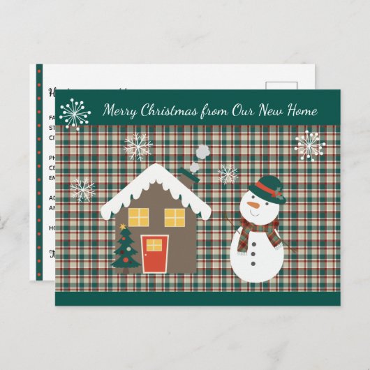 かわいいクリスマスプレイドと雪だるまニューホーム 案内ポストカード (正面/裏面)