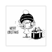 かわいいクリスマスプレゼントの女の子 ラバースタンプ (インプリント)