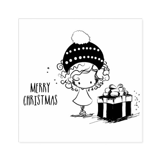 かわいいクリスマスプレゼントの女の子 ラバースタンプ (インプリント)