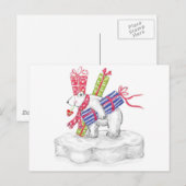 かわいいクリスマスプレゼントを持つカートゥーンポーラーベア シーズンポストカード (正面/裏面)