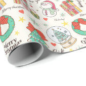 かわいいクリスマスプレゼントアイコンパターンライトホワイト ラッピングペーパー (ロールコーナー)