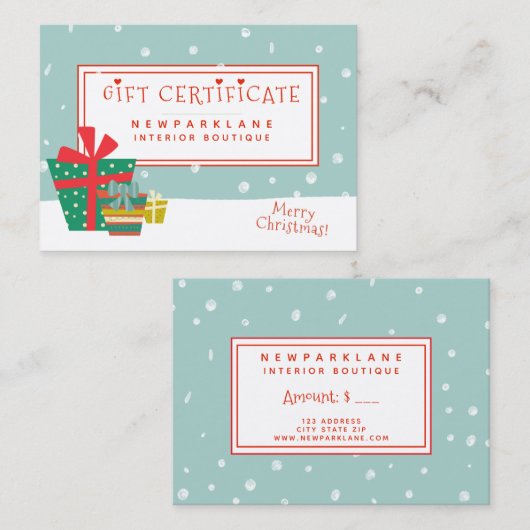 かわいいクリスマスプレゼント券 名刺 (正面/裏面)