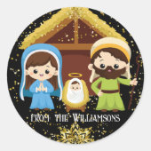 かわいいクリスマスプレゼント ゴールドグリッター ラウンドシール (正面)