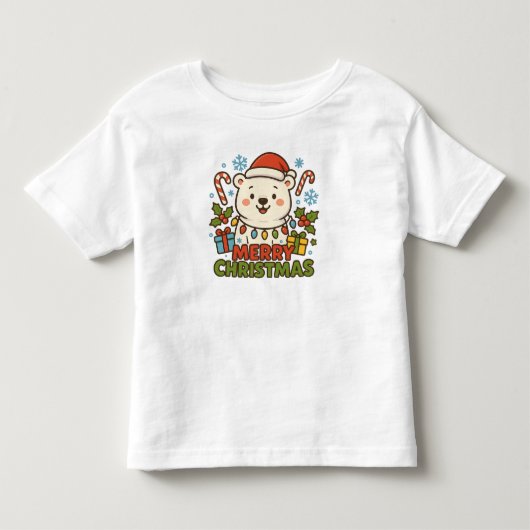 かわいいクリスマスベアのイラスト トドラーTシャツ (正面)
