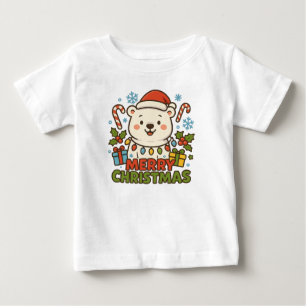 かわいいクリスマスベアのイラスト ベビーTシャツ