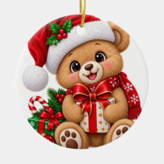 かわいいクリスマスベアのオーナメント セラミックオーナメント