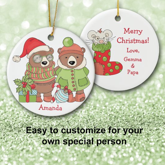 かわいいクリスマスベアーズ孫 セラミックオーナメント