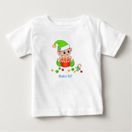 かわいいクリスマスベビーエルフと紙吹雪 ベビーTシャツ