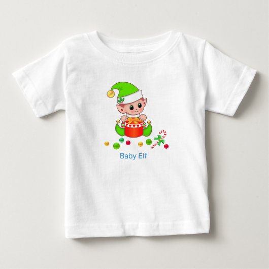 かわいいクリスマスベビーエルフと紙吹雪 ベビーTシャツ (正面)