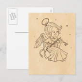 かわいいクリスマスベビーエンジェル遊ズのバイオリン シーズンポストカード (正面/裏面)