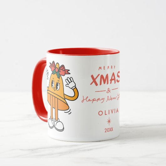 かわいいクリスマスベルマグ | 個人用ホリデー マグカップ (正面左)