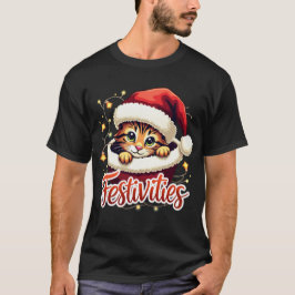 かわいいクリスマスペット – トナカイとサンタハット Tシャツ
