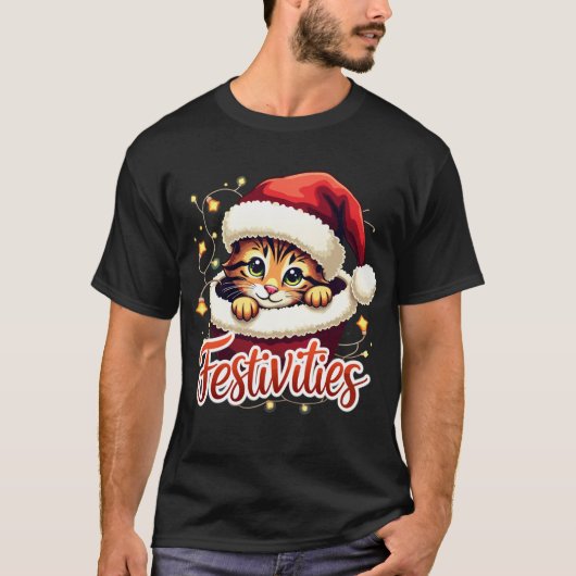 かわいいクリスマスペット – トナカイとサンタハット Tシャツ (正面)