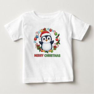 かわいいクリスマスペンギンのイラスト ベビーTシャツ