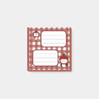 かわいいクリスマスペンギンのギンガムチェックの付箋ノートパッド ポストイット