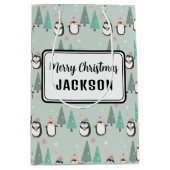 かわいいクリスマスペンギンの名前 ミディアムペーパーバッグ (正面)