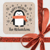 かわいいクリスマスペンギン冬の休日のステッカー スクエアシール