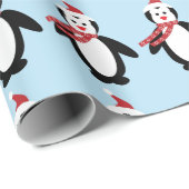 かわいいクリスマスペンギン赤い水色の休日 ラッピングペーパー (ロールコーナー)