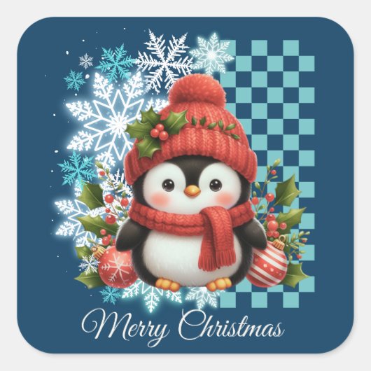 かわいいクリスマスペンギン スクエアシール (正面)
