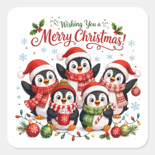 かわいいクリスマスペンギン スクエアシール (正面)