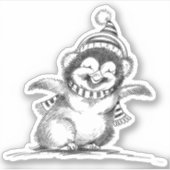 かわいいクリスマスペンギン、幸せな赤ちゃん鳥 シール (正面)