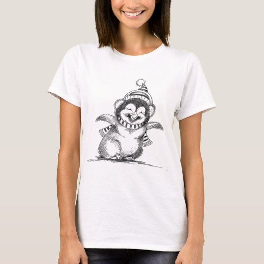 かわいいクリスマスペンギン、幸せな赤ちゃん鳥 Tシャツ (正面)