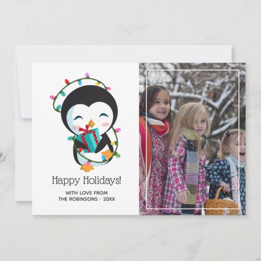 かわいいクリスマスペンギンHappy Holidays写真 シーズンカード (正面)