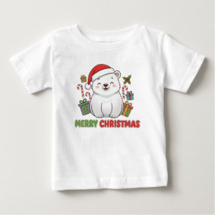 かわいいクリスマスホッキョクグマのイラスト ベビーTシャツ