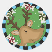 かわいいクリスマスホリデートナカイのシール ラウンドシール (正面)