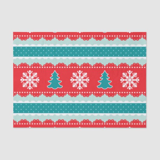かわいいクリスマスホリデーパターンインレッドティール（緑がかった色）ミント 薄葉紙 (正面)