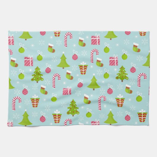 かわいいクリスマスホリデーパターン キッチンタオル (横)