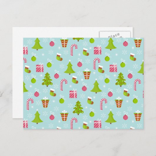 かわいいクリスマスホリデーパターン シーズンポストカード (正面/裏面)