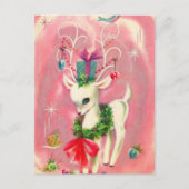 かわいいクリスマスホワイトトナカイとデコレーションピンク シーズンポストカード (正面)